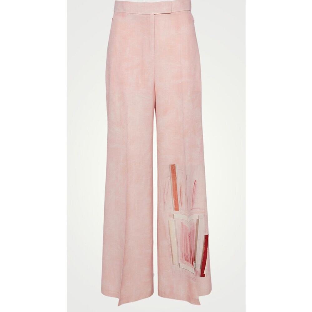 AKRIS Ohayo Floretta Wide Leg Trousers Dress Pants Abstract Calligraphy Printed - Picture 4 of 15